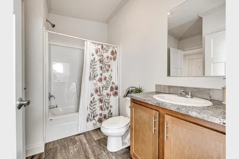 Contemporary cabin bathroom home features